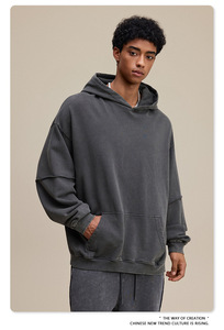 Sudadera con Capucha Oversize para Hombre, Estilo Vintage Lavado al Ácido, Manga Larga, Corte Holgado, Estilo Casual Urbano para Hombre - Product Image 3
