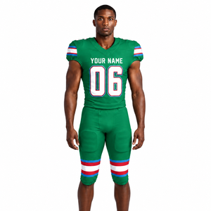 Ensemble d'uniformes de football américain personnalisés, maillot de football vert sublimé et pantalon rembourré, vêtements de sport personnalisés pour équipe de football - Product Image 1