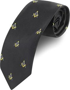 Corbata de seda tejida a mano para francmasón con diseño de brújula y cuadrado blanco, negra/blanca - Product Image 5