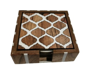 ชุดที่รองแก้วทำจากไม้ทำจากเรซิ่นร่วมสมัยแผ่นรองถ้วยชาแผ่นรองจานหวายสำหรับใช้ในครัวเรือนที่รองแก้วเครื่องดื่ม - Product Image 1