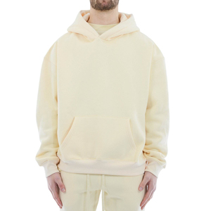 Men's Cream 100% Cotton Fleece Oversized Hoodie With Front Pocket Casual Hooded Sweatshirt Regular Fit Autumn Wear - Product Image 3