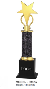 Trophée étoile avec finition plaquée or et base en bois noir, modèle 588, en métal moulé sous pression, prêt pour les sports et les jeux - Product Image 4