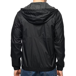 Men's Black Hooded Windproof Windbreaker <b>Jacket</b> Casual <b>Zipper</b> Front <b>Pockets</b> Polyester Spring Wear - Product Image 6