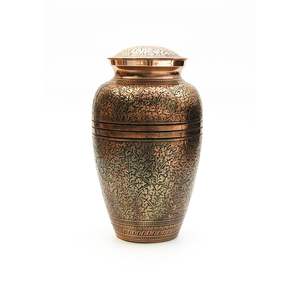 Handcrafted Brass Cremation Urn for Human Ashes - Elegant Floral Engraved Metal Memorial Urn - Adult <b>Large</b> Funeral Jar Pot Urns - Product Image 1