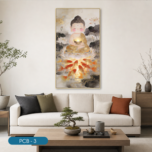 Impression sur verre trempé acrylique moderne de qualité supérieure avec poisson doré et lotus, cadre personnalisé PCB-3, décoration intérieure, marque HALO - Product Image 4
