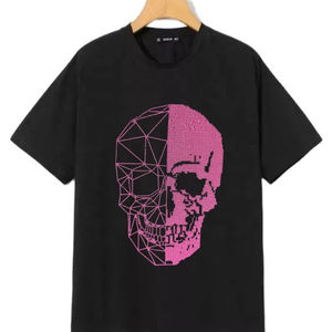 Camiseta de Algodón 100% con Cuello Redondo y Logotipo Personalizado, Talla Grande, con Detalles de Diamantes de Imitación, Ropa Masculina de Alta Calidad, Venta al Por Mayor - Product Image 3