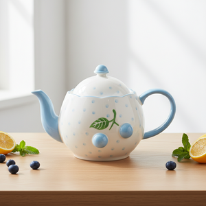 Théière en Porcelaine Fine de Qualité Supérieure 3460983C-1.0 NOUVELLE, Motif Myrtille Claire & Points, 1000ML - Product Image 1