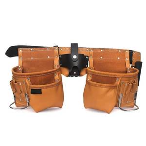 Brown Leather <b>Tool</b> <b>Belt</b> With Multiple Pockets And Flap Closure For Universal <b>Tool</b> Storage - Product Image 3