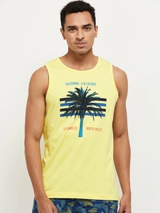 Camiseta sin Mangas Amarilla para Hombre con Estampado Sencillo, Cuello Redondo Informal, Transpirable, de Algodón, con Logotipo Frontal - Product Image 4