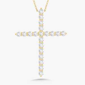 Cross Pendant Necklace 14k 18k Solid Gold Round Lab Grown Diamond Pave 1.1mm Cable Chain 18 Inch Luxury Minimalist Women's Gifts - Product Image 1