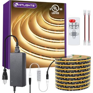 COB <b>LED</b> Strip <b>Lights</b> Kit <b>Warm</b> White 12V Remote Power Supply 16.4ft Dimmable Tape <b>Light</b> 2400LEDs 305+Lm/ft for UL Strip <b>Lights</b> - Product Image 1