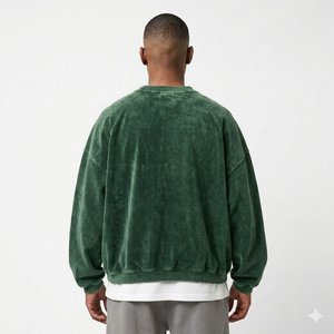 High Quality Men's Oversized Velvet Crewneck <b>Sweatshirt</b> Custom Logo Heavyweight <b>Velour</b> Streetwear Blank Pullover Wholesale - Product Image 3