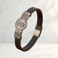 Bracelet en cuir et acier inoxydable avec motif symbole dollar MenneM, serti de zircons cubiques, vente en gros, bracelets prêts à expédier