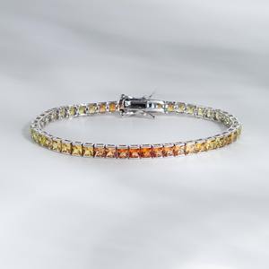 Bracelet tennis en moissanite taille princesse jaune et orange en argent 925, bijoux personnalisés à bas prix - Product Image 2