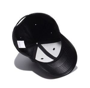 Black Pu Leather Baseball Cap 6-Panel Adjustable Unisex Casual <b>Hat</b> Solid Color Adult Fit - Product Image 5