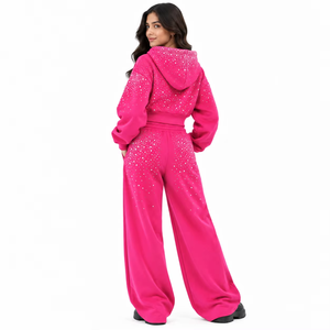 Customize <b>Womans</b> 2 Piece Screen Printing Flared Zip up Sweatsuits Cropped Fur Hoodie and Sweatpants <b>Jogger</b> <b>Set</b> <b>Women's</b> Tracksuit - Product Image 2