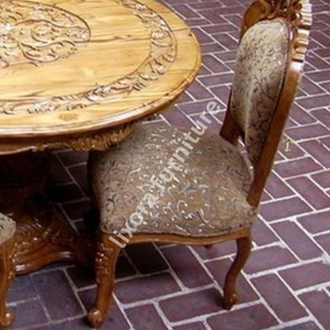 Luxury Handcrafted 4 Seater <b>Round</b> <b>Dining</b> <b>Table</b> Set Ornate Floral Carving <b>Solid</b> <b>Wood</b> Finish - Product Image 2
