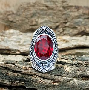 Natural Garnet Ring January Birthstone Deep Red Gemstone Jewelry Vintage Style Garnet Ring Handmade <b>Gift</b> for Her - Product Image 3