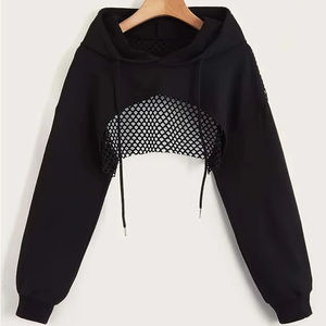 Sweat à capuche sportif Street Sport à épaules tombantes, avec cordon de serrage, découpes, coupe super courte, sans débardeur - Product Image 1