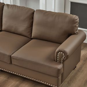 Divano Moderno Classico in Pelle da 83 Pollici per Soggiorno, Imbottito con Borchie e Similpelle Marrone - Product Image 6