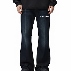 Jean en denim bleu foncé coupe droite pour homme, taille haute, fermeture boutonnée, style décontracté, en coton mi-lourd, idéal pour l'automne - Product Image 1
