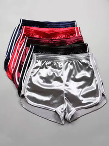 Shorts de satén plateado de cintura alta para mujer, estilo sexy para discoteca, con cordón ajustable, estampado floral, tela transpirable de mezcla de algodón. - Product Image 1