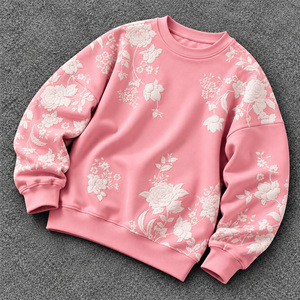 Sweat-shirt rose à col rond pour homme de haute qualité, motif floral brodé, pull décontracté pour garçons - Product Image 2
