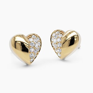 14K Solid Gold Lab Grown Diamond Heart Stud <b>Earrings</b> Pave Puffy Heart Shape IGI Certified Wedding Elegant Jewelry Women Gift - Product Image 3