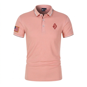 Camiseta de Verano para Hombre, Bordada, de Color Sólido, Manga Corta, Cuello Alto Informal, Corte Holgado, Estilo Europeo Americano - Product Image 4
