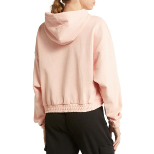 Sudadera con capucha corta de forro polar oversize gris para mujer, estilo urbano, de longitud corta, para invierno, con logo frontal, informal, OEM - Product Image 3