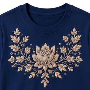 เสื้อยืดคอกลมผ้าฝ้ายปักลายดอกบัวสีเบจสำหรับผู้หญิง สีน้ำเงินรอยัล แขนสั้น สไตล์ลำลอง รับผลิตตามสั่ง (OEM) คุณภาพพรีเมียม แฟชั่นฤดูร้อน - Product Image 5