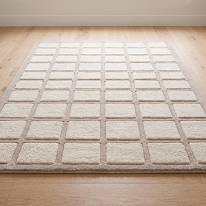 Tapis géométrique tufté à la main en laine crème beige, motif quadrillé moderne, fait main sur mesure, épaisseur supplémentaire, pour usage domestique, vente en gros - Product Image 5