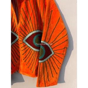 Veste en velours orange, veste à doublure en coton cousue à la main, veste brodée ouzbèke, veste bohème chic, veste décontractée pour femmes - Product Image 2