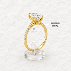 Anillo de compromiso de oro macizo de 14K/18K con diamante marquesa cultivado en laboratorio y engaste de cesta tipo tulipán, diamantes DEF VVS certificados - Product Image 3