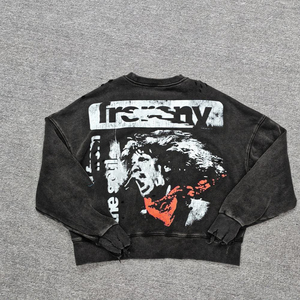 Sudadera con cuello redondo para hombre, 100% algodón, oversize, con hombros caídos, estilo vintage, streetwear, lisa, con efecto desgastado - Product Image 6