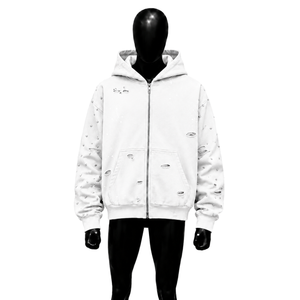 Sweat à capuche zippé blanc pour homme, design vieilli, en coton molletonné, collection exclusive, élégant, tendance, vêtements haut de gamme - Product Image 1