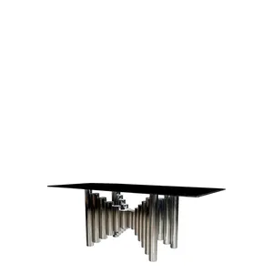 Modern Stainless Steel Coffee <b>Table</b> with Black Glass Top Rectangle Design for Living Room Indoor Furniture Decoration - Product Image 3