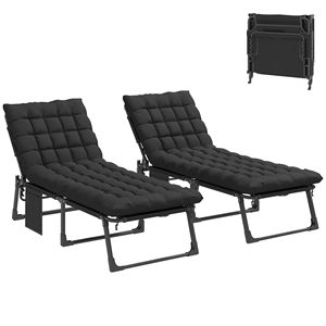 Set di 2 Sdraio Pieghevoli per Esterni, 5 Posizioni Schienale, Tasca Laterale, in Rattan Nero - Ideali per Bordo Piscina - Product Image 1
