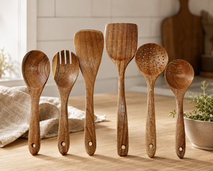 Ensemble d'ustensiles de cuisine en bois d'acacia avec logo personnalisé, 6 pièces, cuillères et spatules en bois, outils de cuisine naturels, vente en gros OEM - Product Image 6
