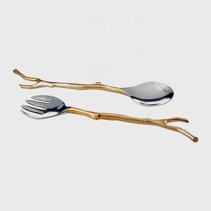 Stainless Steel <b>MOP</b> Long Design Handmade <b>Handle</b> Cutlery Set Royal Gold Stainless Steel Salad Server Mirror Polished - Product Image 2