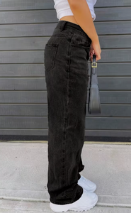 Jeans de Mezclilla de Cintura Alta y Pierna Recta para Mujer, Corte Regular, Sin Elástico, Lavado a la Piedra, para Uso Diario Informal, Marca TRIBON SPORTS - Product Image 2