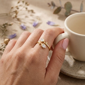 Pear Cut Moissanite Open Ring for Women Minimalist Leaf <b>Wrap</b> Gold Adjustable Promise Ring - Product Image 5