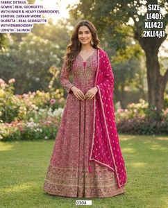 Robe Anarkali Roshan Gulzar pour femme, brodée Bandhani, élégante, longue, en jacquard et georgette, coupe classique, toutes saisons, pour les fêtes de Diwali - Product Image 2