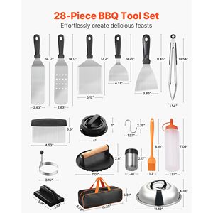 Set Regalo di 28 Accessori per Piastra in Acciaio Inossidabile, Kit per Griglia a Superficie Piatta, Spatola Allargata, Utensili per Basting, Certificato LFGB - Product Image 2