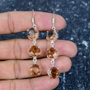Tourmaline Gemstone 925 <b>Sterling</b> <b>Silver</b> Plated <b>Dangle</b> <b>Earrings</b> - Product Image 1