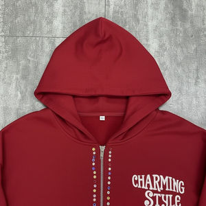 Conjunto de Sudadera con Capucha y Pantalones Acampanados Vintage Desgastados con Cremallera y Lavado Ácido para Hombre, Estilo Urbano con Pedrería, Personalizado OEM - Product Image 3