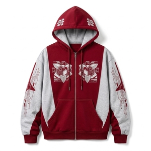 Sudadera con capucha para hombre, personalizada, con hombros caídos, bloques de color, 100% algodón/felpa, con cremallera, estampado geométrico, estilo urbano, corte regular, para invierno - Product Image 4