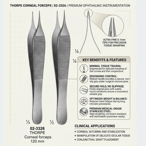 Pinces de fixation corneale Thorpe haute précision 12 cm |   0,12 mm 1x2 dents |   Instruments de microchirurgie ophtalmique de qualité professionnelle - Product Image 2