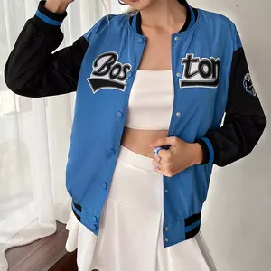 เสื้อแจ็คเก็ตเบสบอลวิทยาลัยสไตล์วินเทจผ้าฝ้ายแบบกำหนดเอง ตกแต่งกระดุม ระบายอากาศได้ดี แห้งเร็ว เหมาะสำหรับฤดูหนาว สำหรับผู้หญิง - Product Image 6