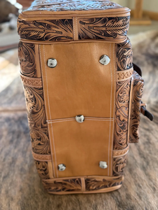 Bolsa de Viaje de Cuero Genuino Hecha a Mano con Diseño Floral Occidental, Bolsa de Equipaje para Pasar la Noche - Product Image 6